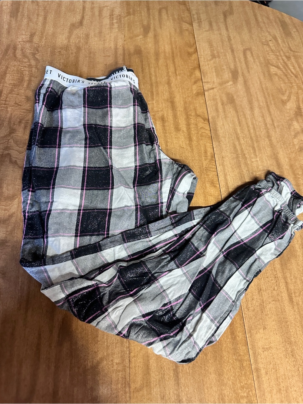 Victoria's Secret Black Plaid Lounge Pants with Pink Stripes